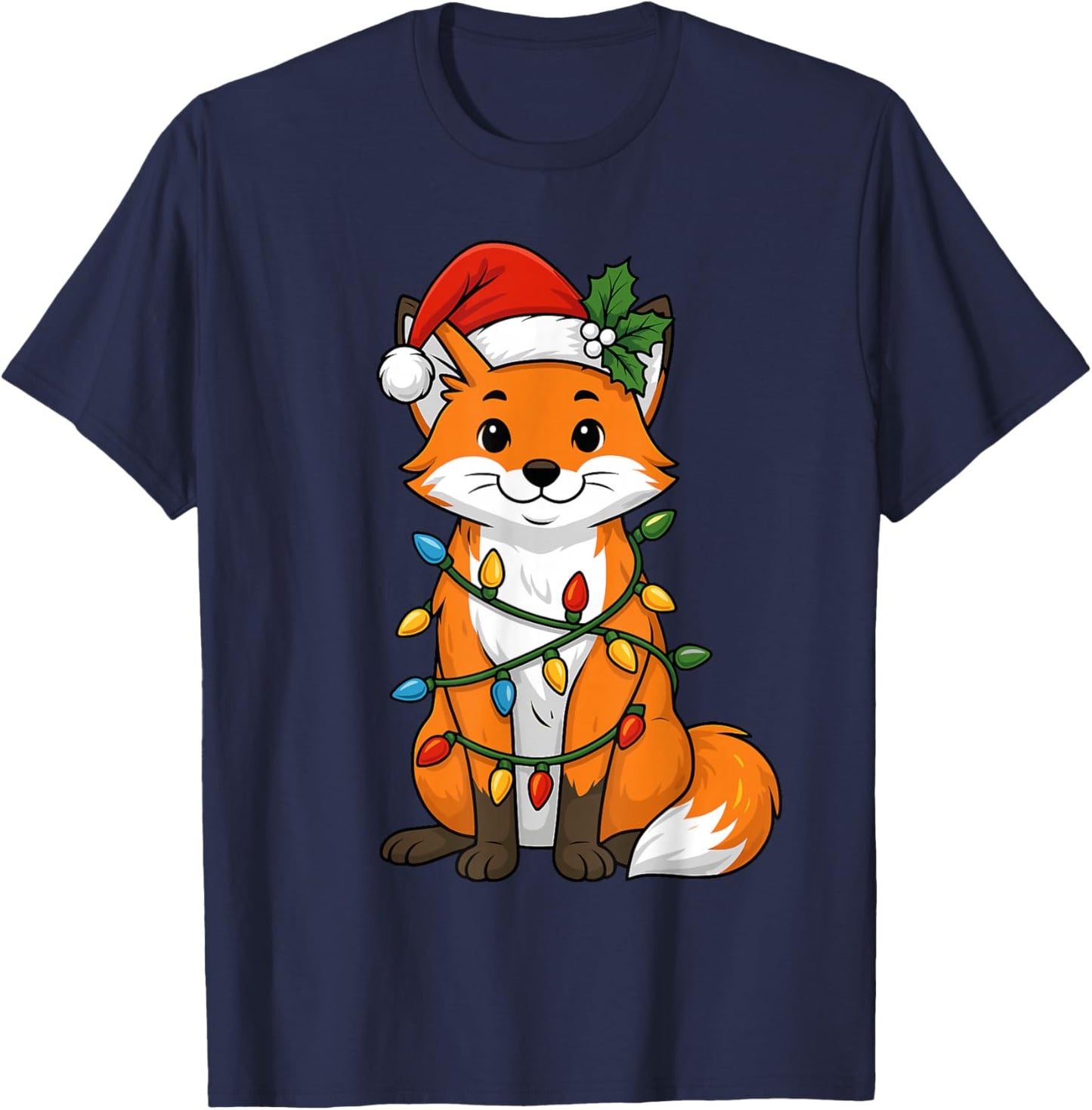 Fox Christmas Tree Lights Pajamas Girls Boys Xmas T-Shirt - T-Shirt | Navy