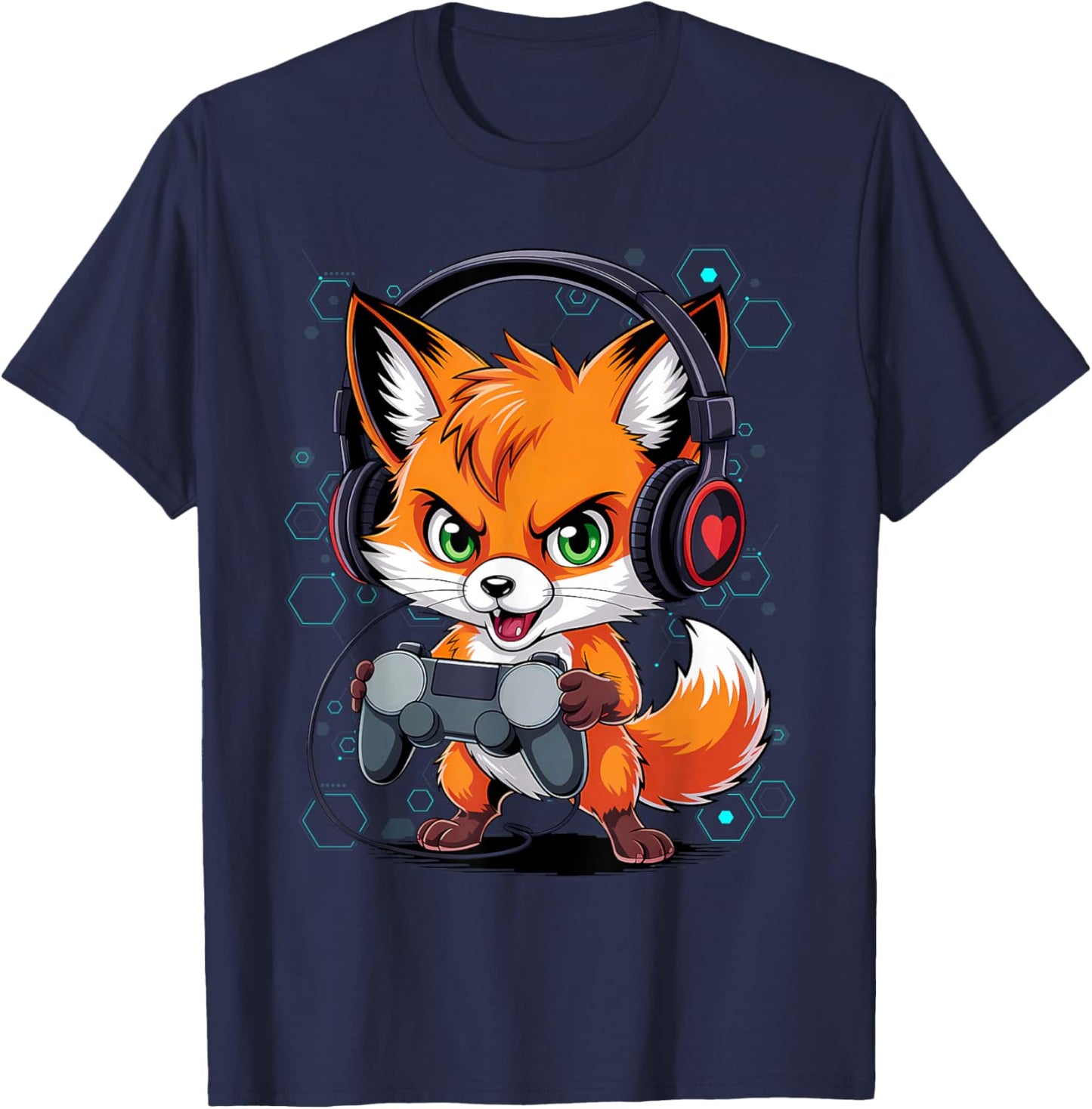 Funny Red Fox Gamer Video Games Boys Girls Kids T-Shirt - T-Shirt | Navy