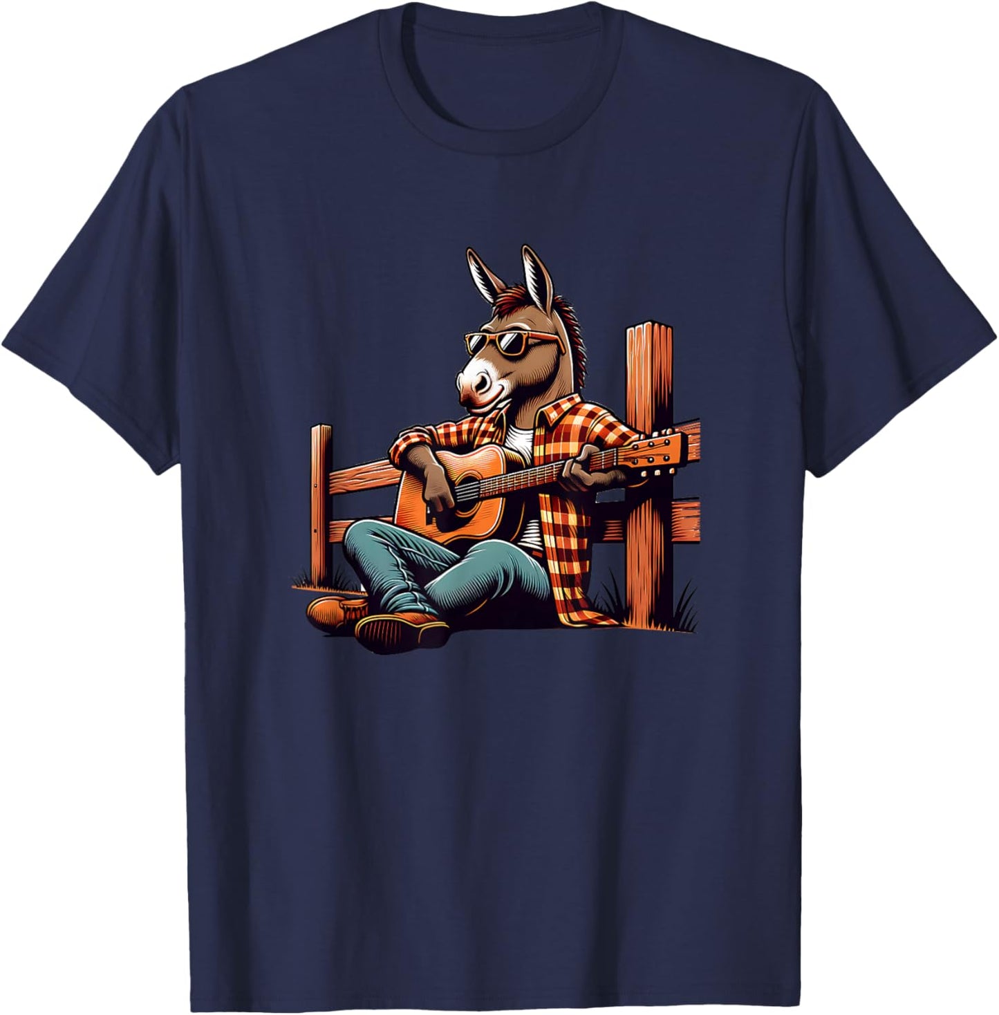 Cool Donkey Playing Guitar Country Music Sunglasses T-Shirt - T-Shirt | Navy