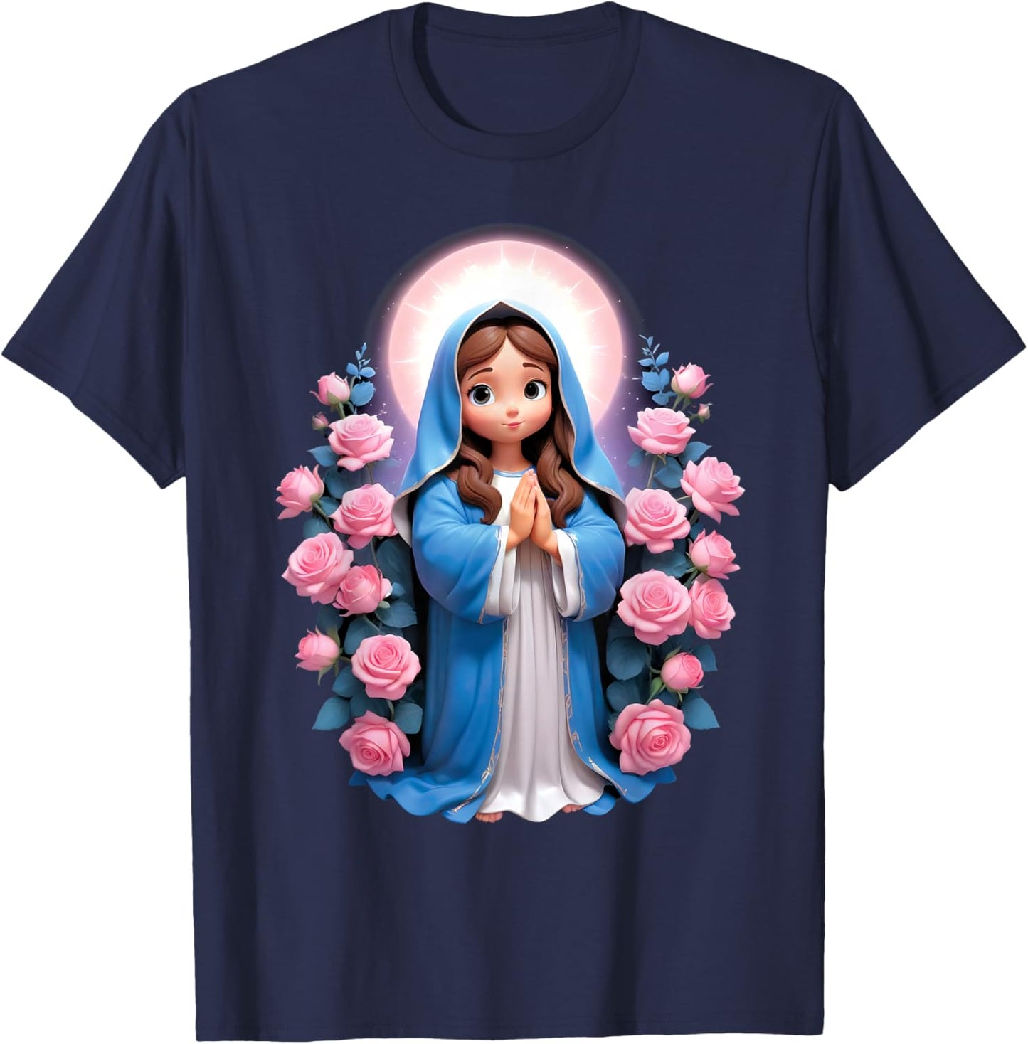Blessed Mother Mary Mother of Jesus Roses Our Lady Catholic T-Shirt - T-Shirt | Navy