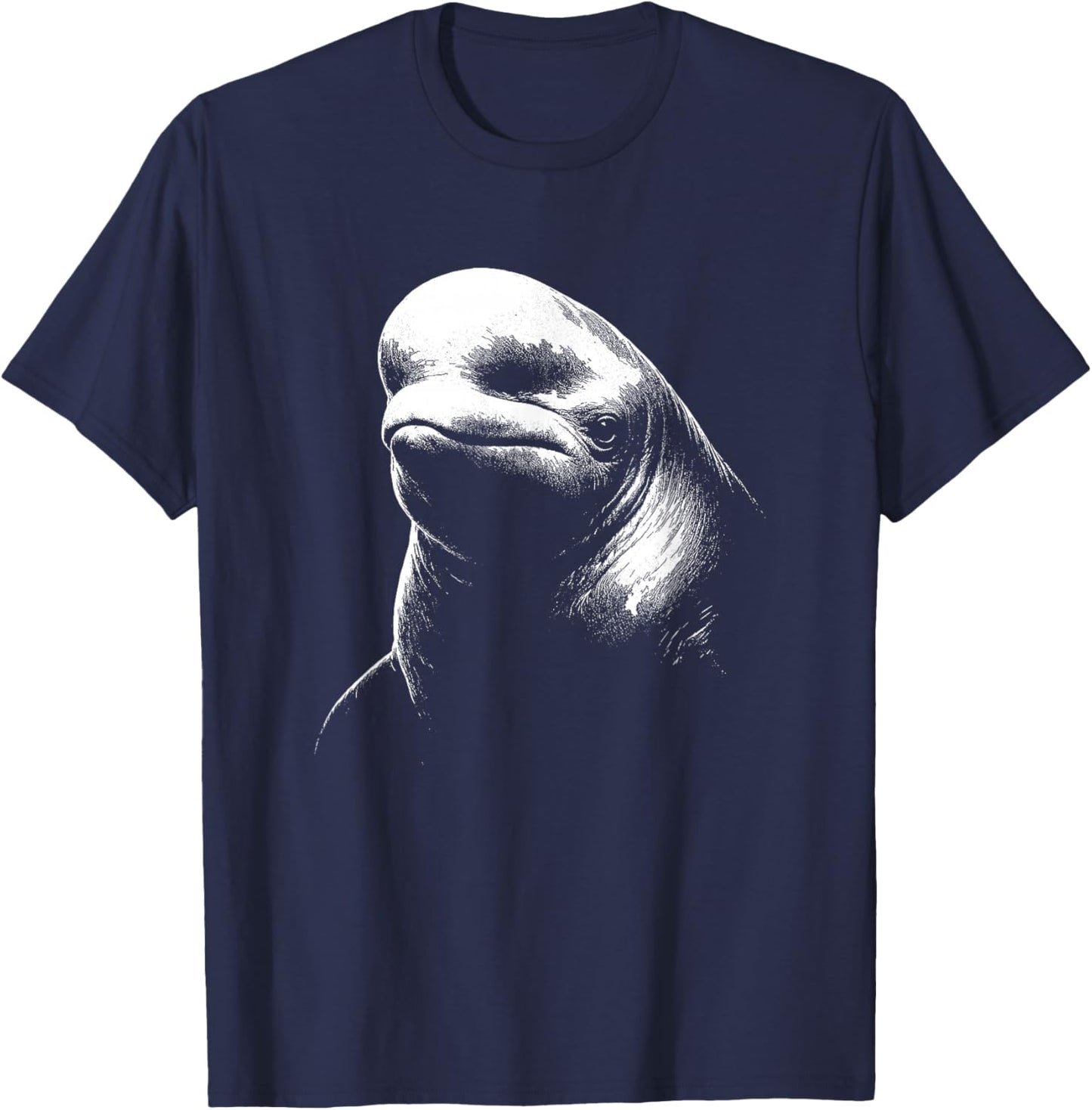 Beluga Whale Portrait Black and White Animal Lover T-Shirt - T-Shirt | Navy