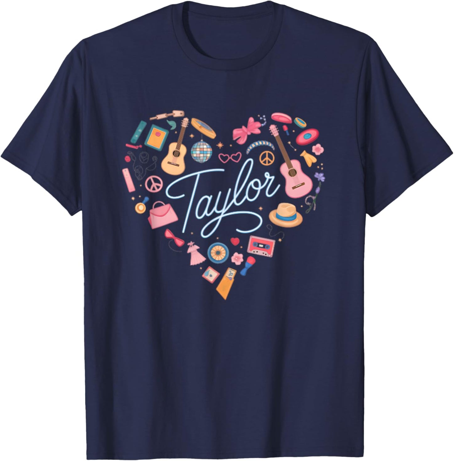 Girl Retro Taylor First Name Personalized Heart T-Shirt - T-Shirt | Navy