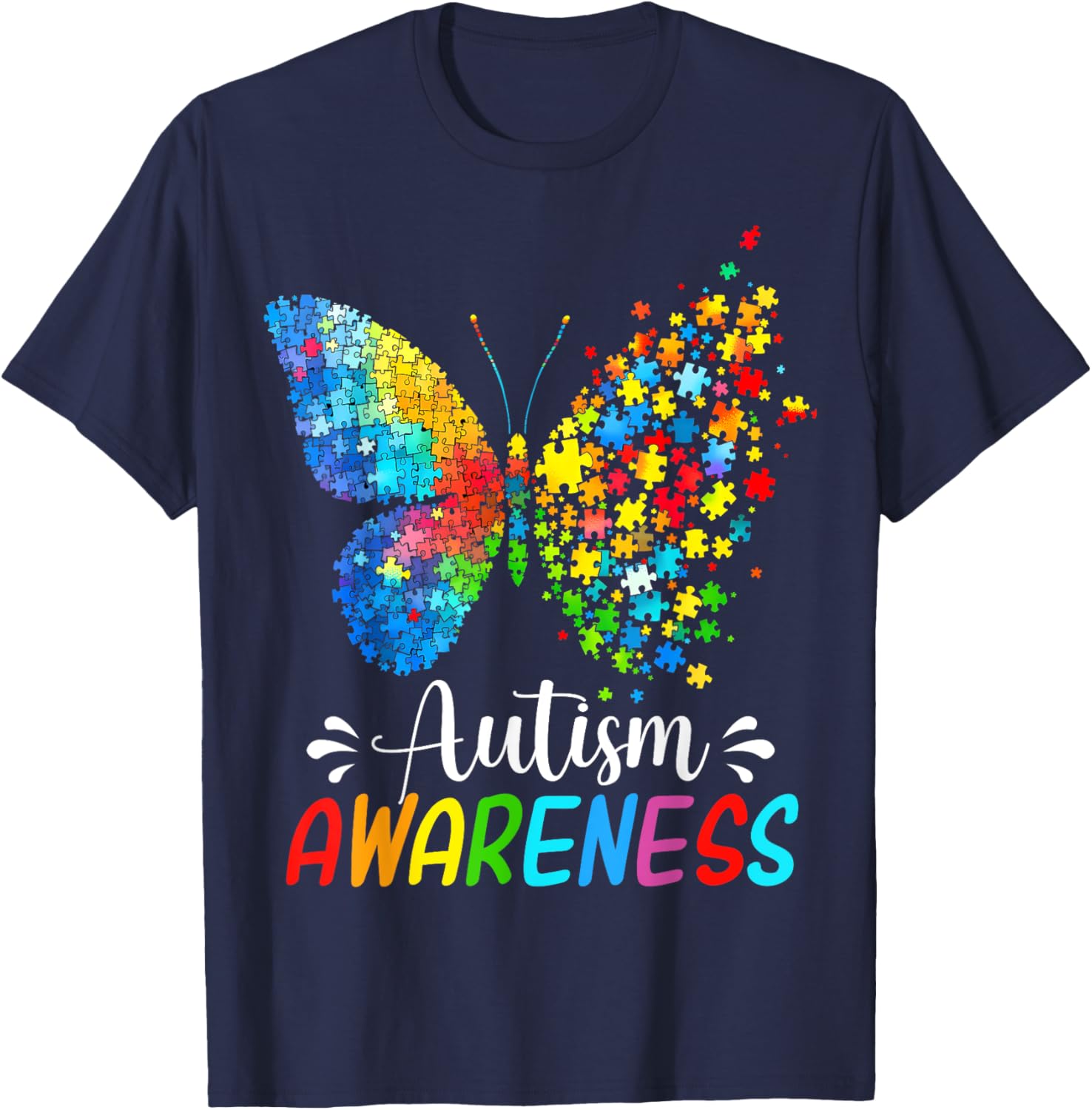 Autism Awareness Butterfly Cute Colorful Rainbow Women Girls T-Shirt - T-Shirt | Navy
