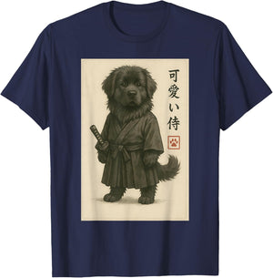 Newfoundland Dog Samurai Ink Art Sumi-e Style Novelty Kawaii T-Shirt - T-Shirt | Navy
