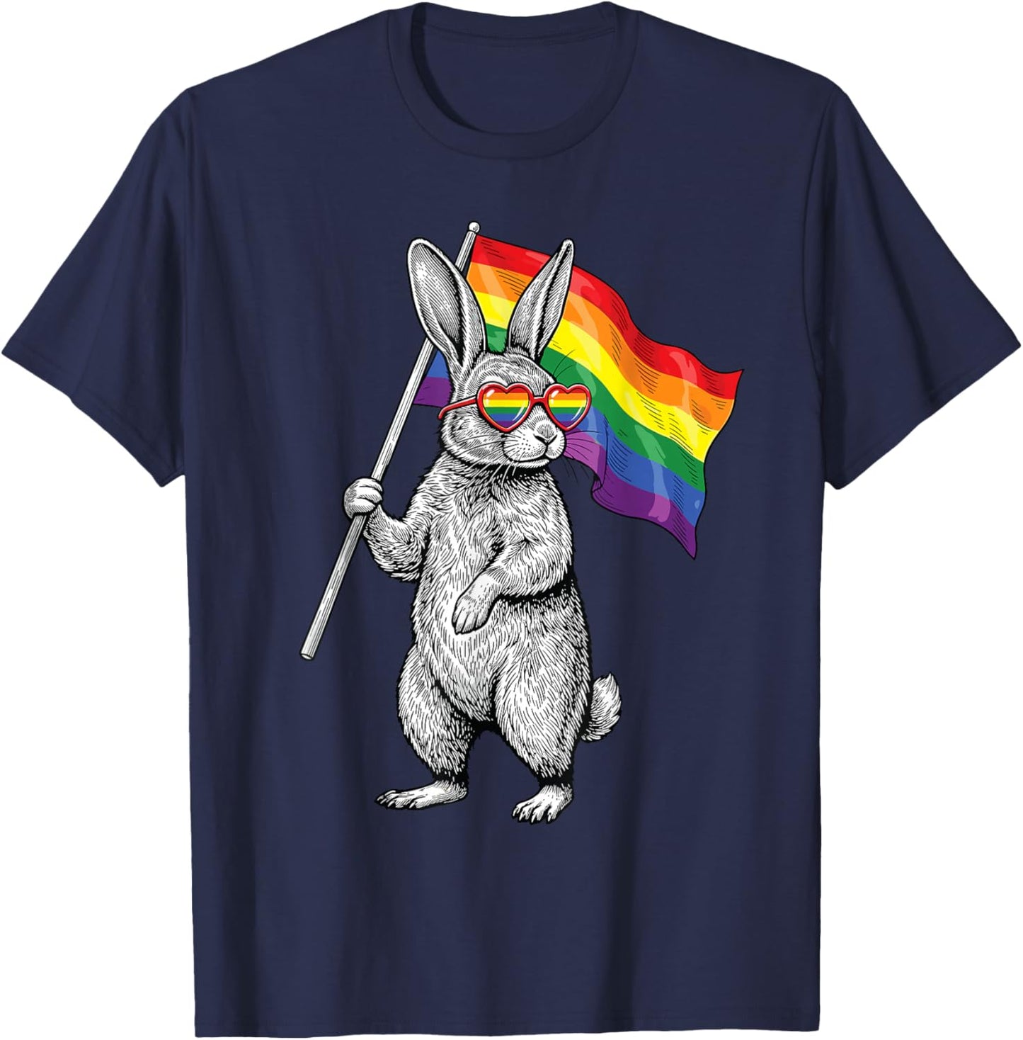 LGBTQ Pride Month Bunny Rainbow Gay Flag LGBT Ally Rabbit T-Shirt - T-Shirt | Navy