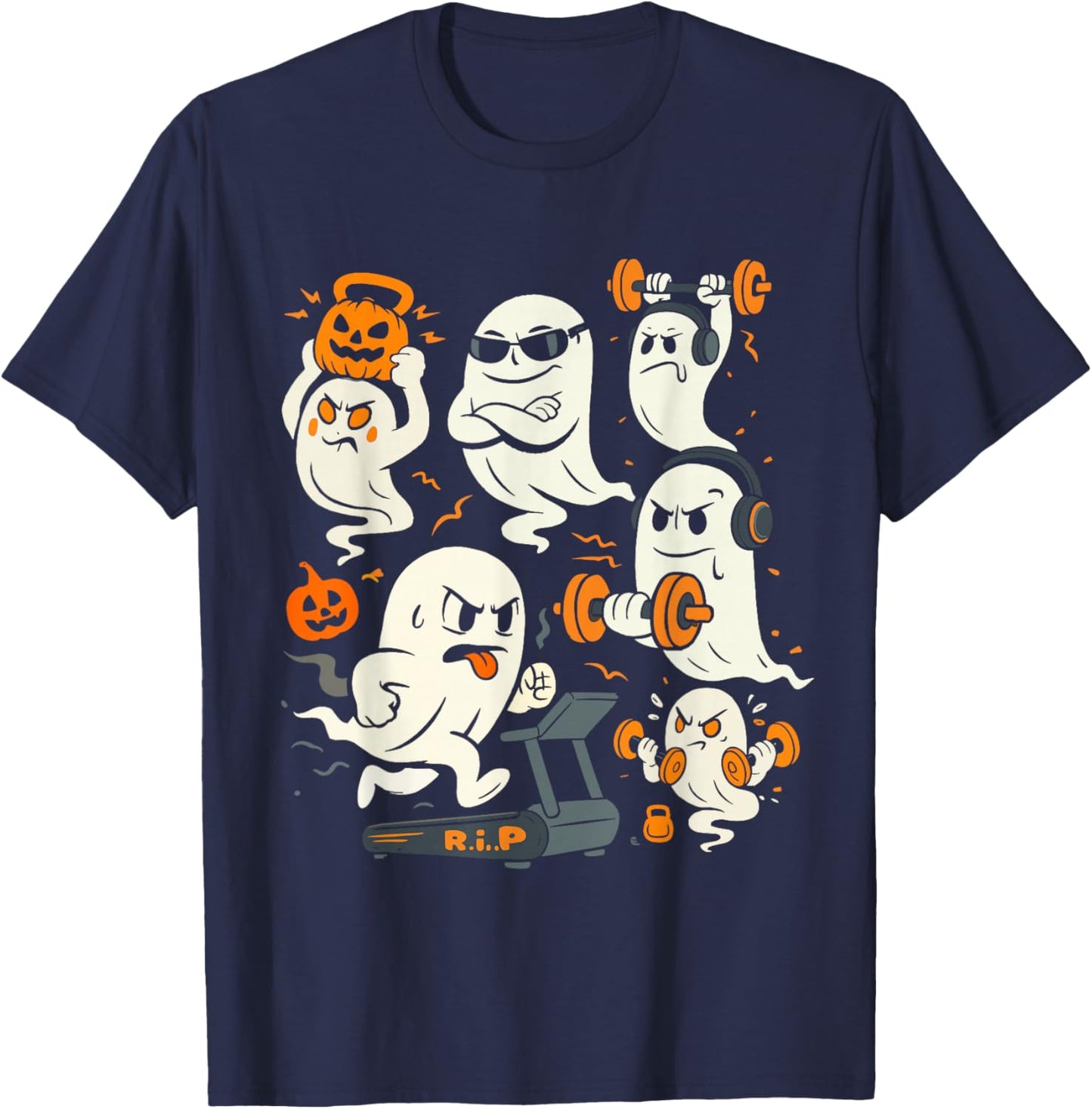 Ghost Gym Halloween Workout Fitness Weightlifting T-Shirt - T-Shirt | Navy