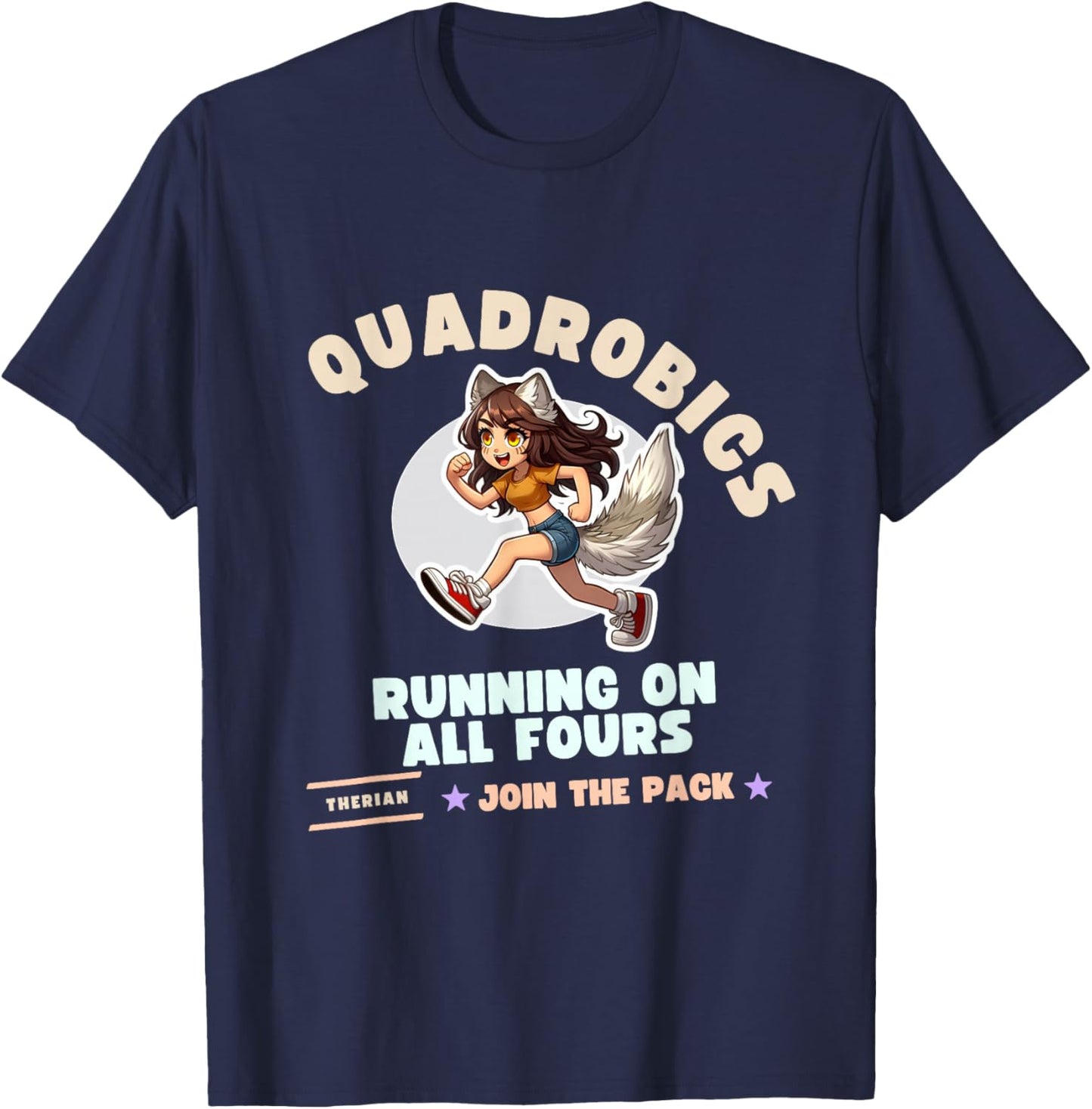 Quardrobics Therian Gear For Teen Tween Girl Fox Wolf Cat T-Shirt - T-Shirt | Navy
