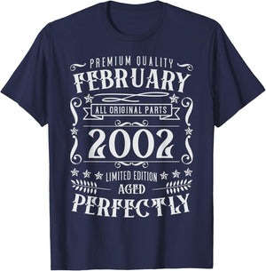 24th Birthday Legends were Born in February 2002 T-Shirt - T-Shirt | Navy