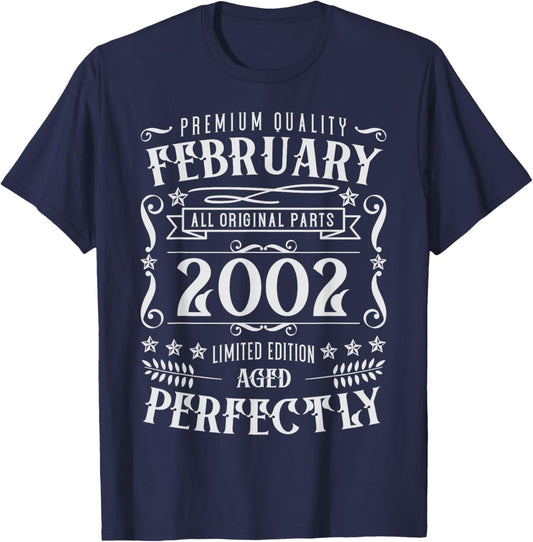 24th Birthday Legends were Born in February 2002 T-Shirt - T-Shirt | Navy