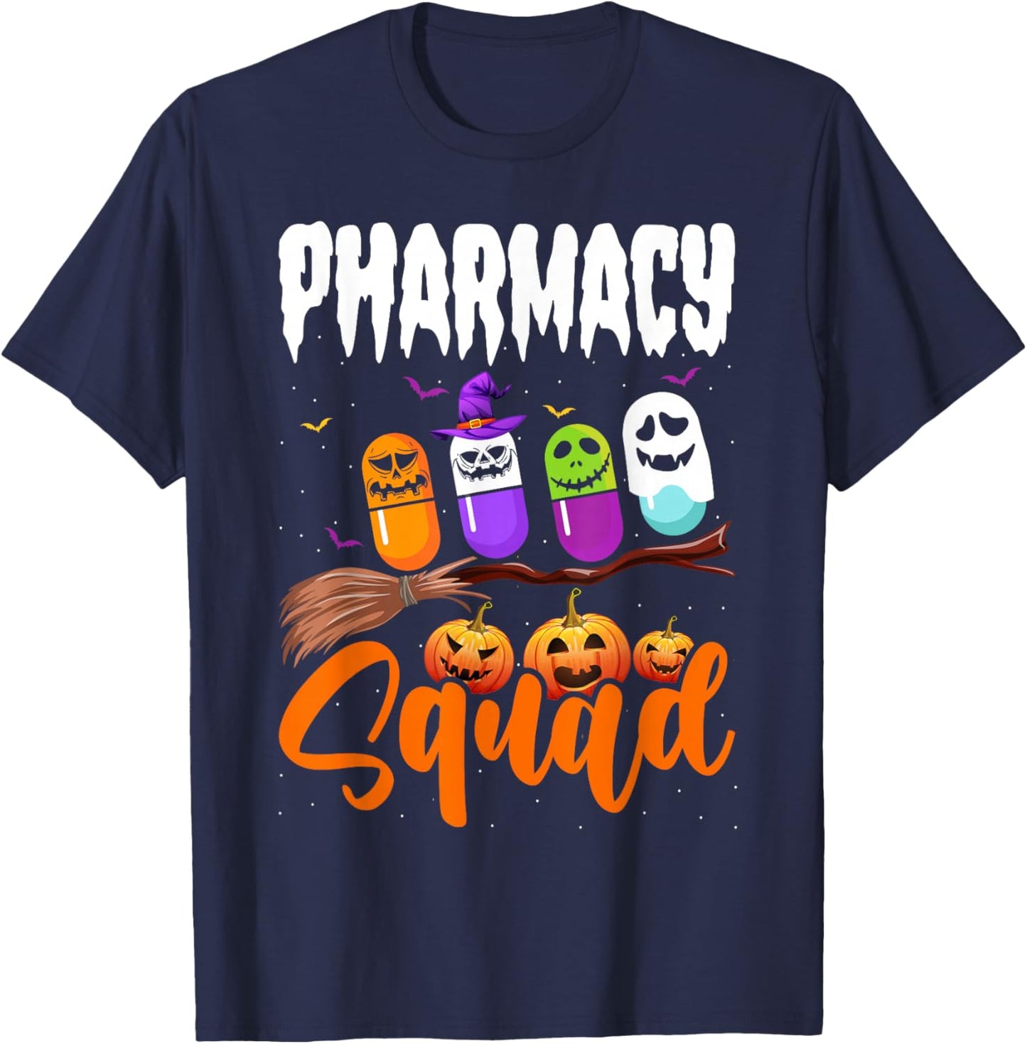 Funny Pills Pharmacy Squad Pharmacist Technician Halloween T-Shirt - T-Shirt | Navy