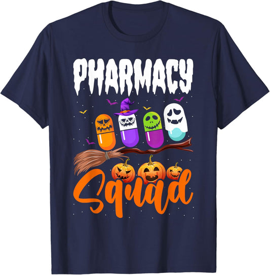 Funny Pills Pharmacy Squad Pharmacist Technician Halloween T-Shirt - T-Shirt | Navy
