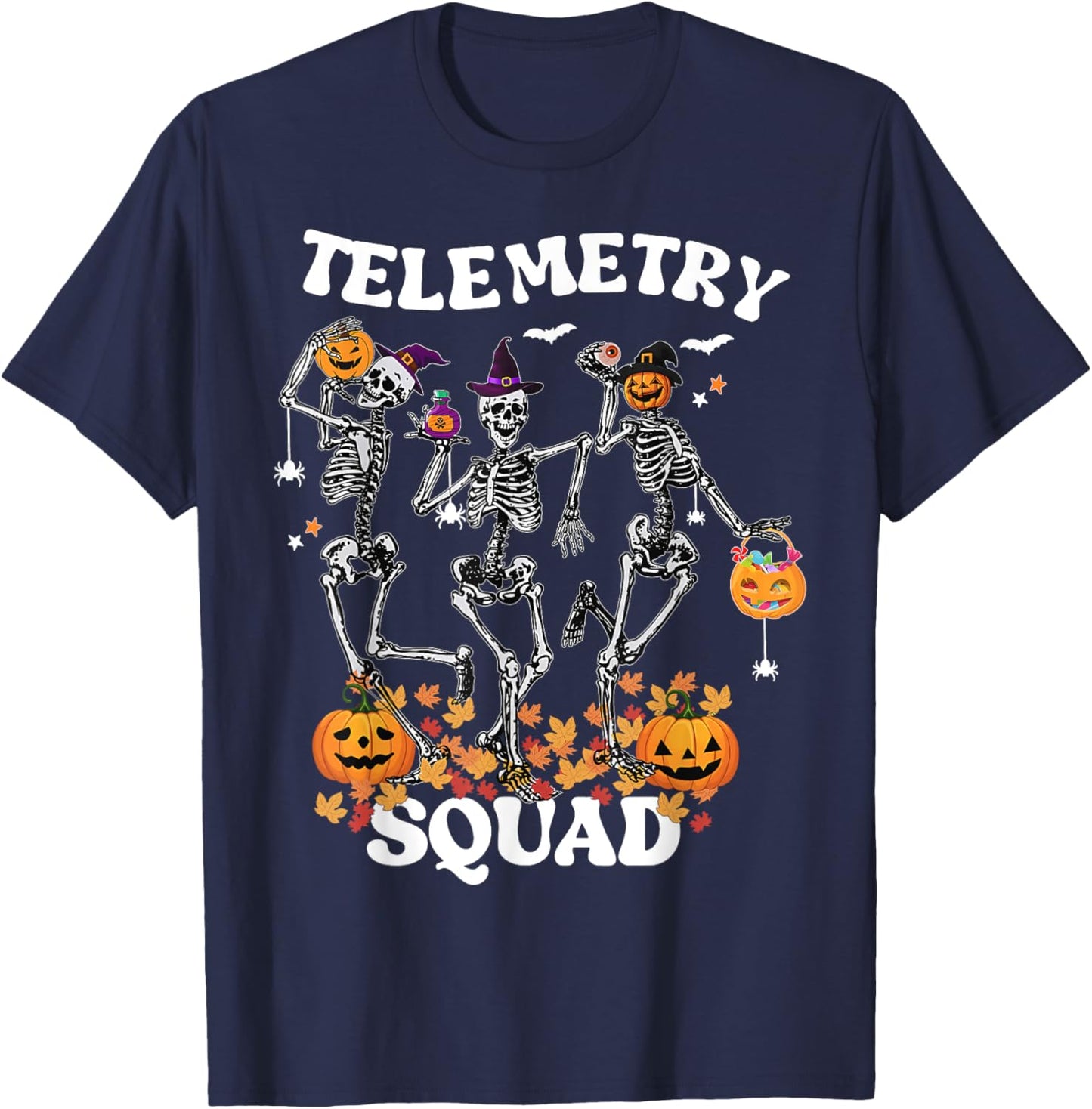Telemetry Nurse Squad Medical Nursing Skeleton Dancing T-Shirt - T-Shirt | Navy