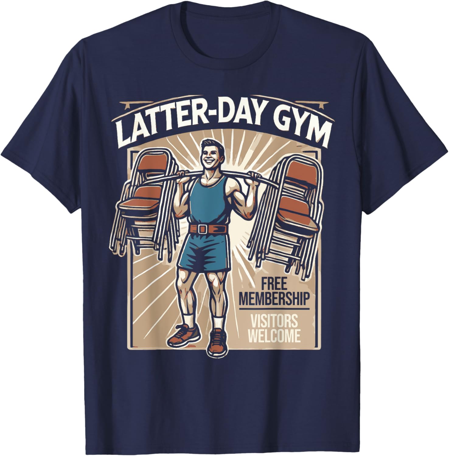Latter-Day Gym Missionary LDS Church Funny Mormon T-Shirt - T-Shirt | Navy