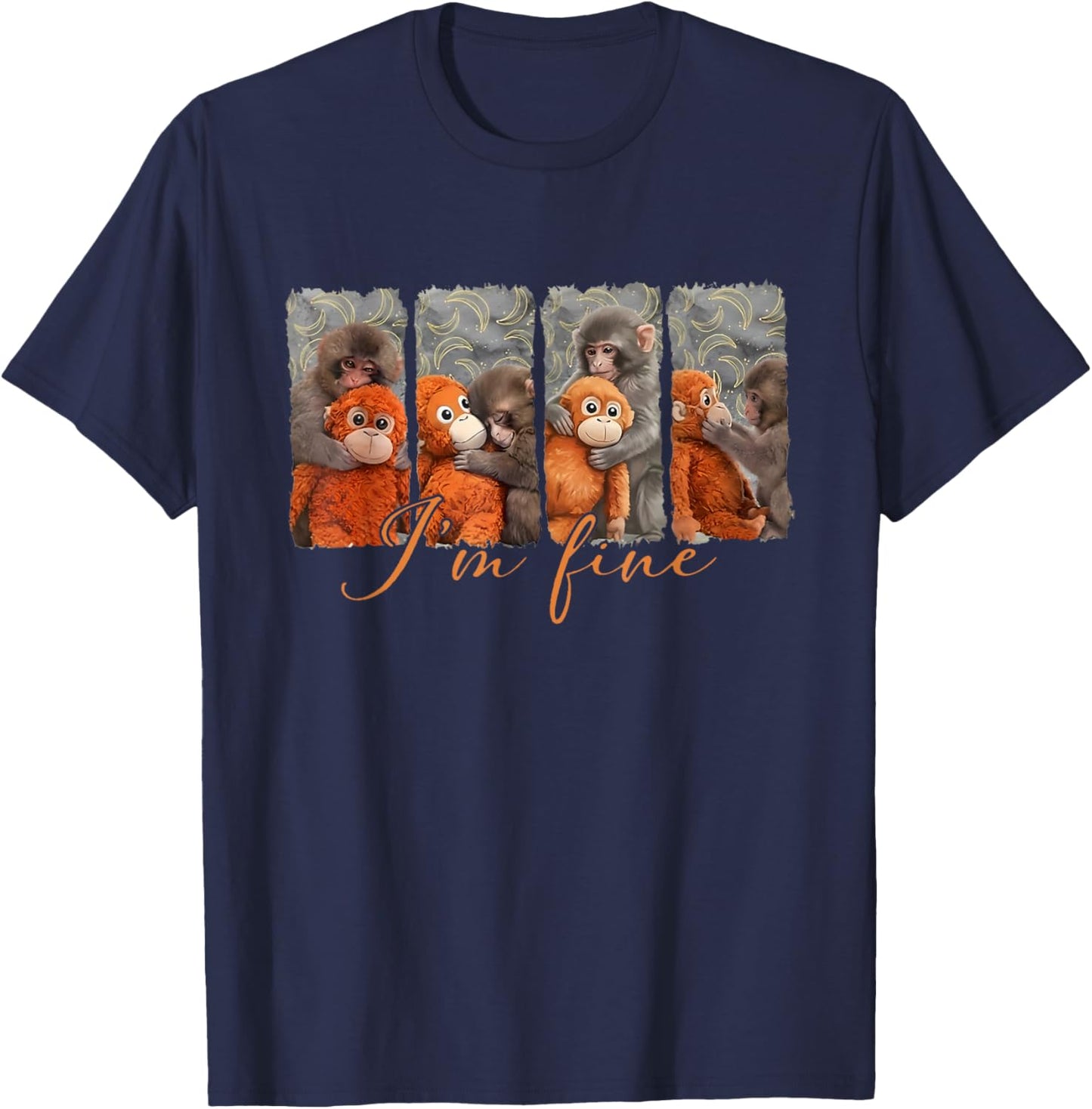 I'm Fine Team Punch Monkey Cute Baby Monkey Punch T-Shirt - T-Shirt | Navy