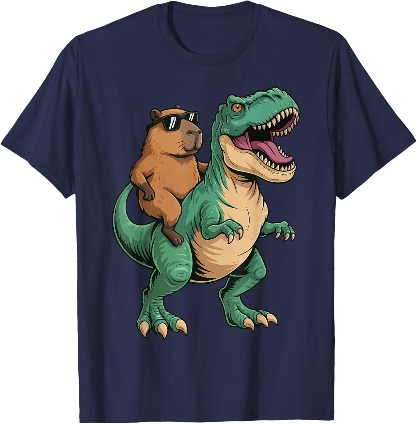 Capybara Riding T-Rex T-Shirt - T-Shirt | Navy
