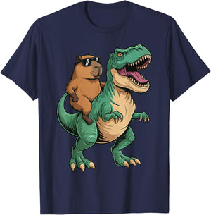 Capybara Riding T-Rex T-Shirt - T-Shirt | Navy