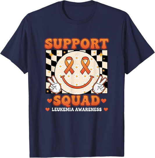 Support Squad Leukemia Awareness Ribbon Retro T-Shirt - T-Shirt | Navy