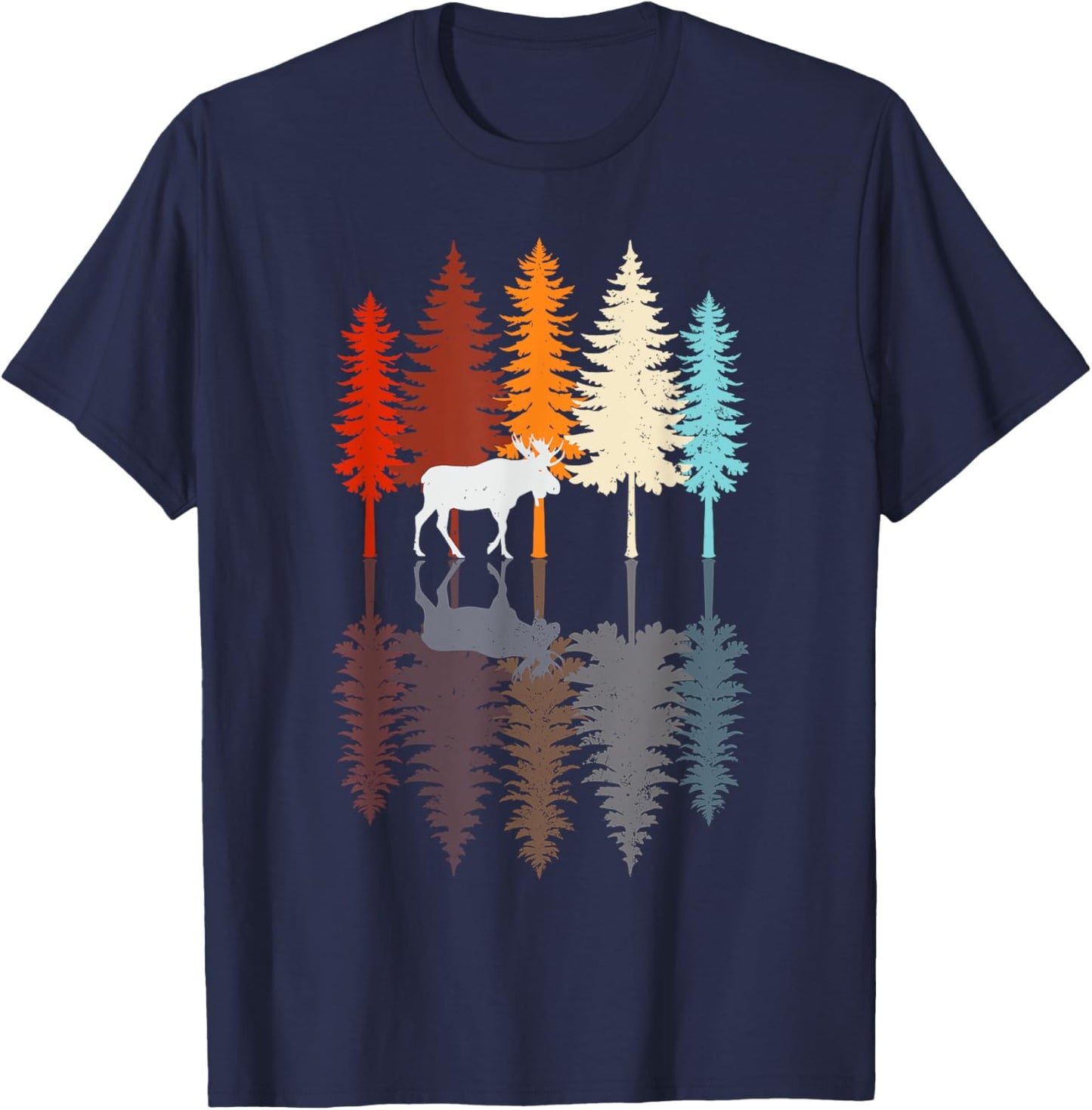 Retro Reflection Vintage Forest Elk Moose T-Shirt - T-Shirt | Navy