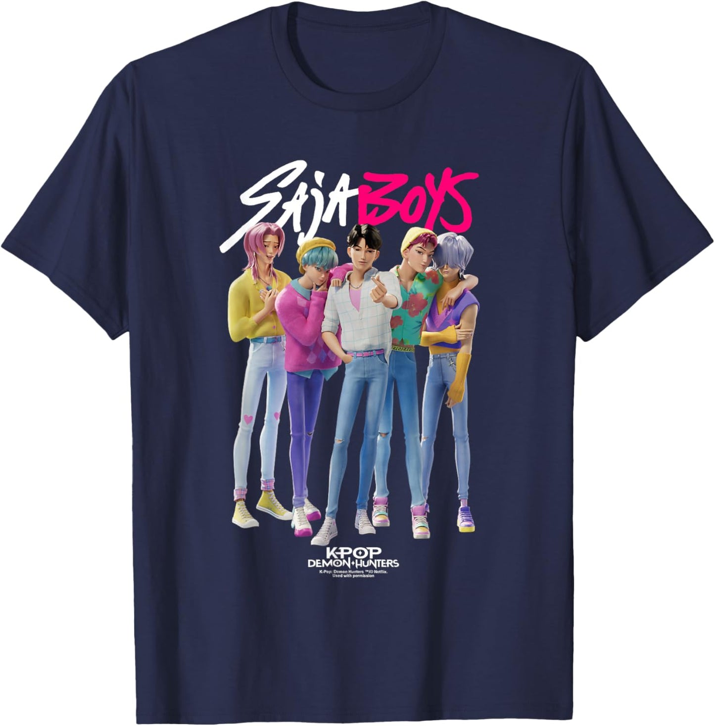 Kpop Demon Hunters Saja Boys Band Officially Licensed T-Shirt - T-Shirt | Navy