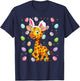 Giraffe Happy Easter Egg Hunt Bunny Ear Giraffe Easter T-Shirt - T-Shirt | Navy