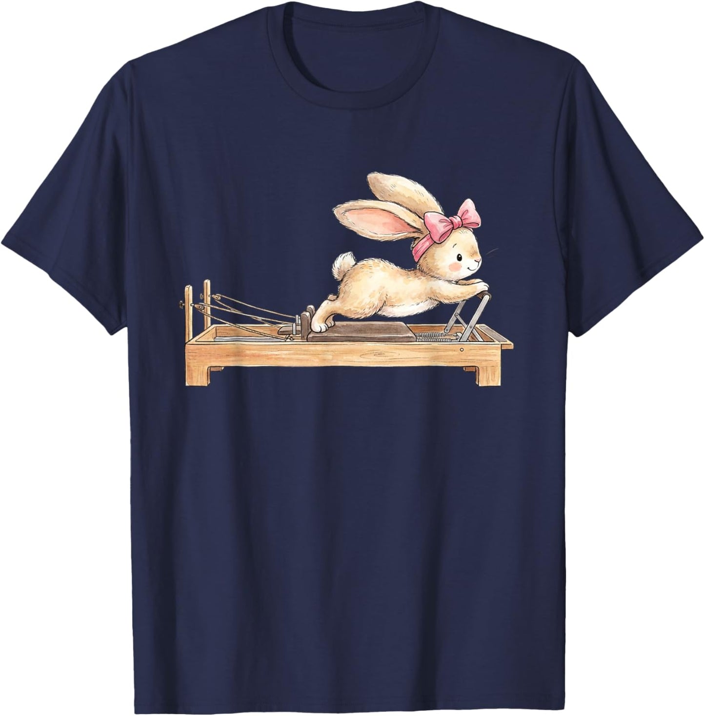 Cute Bunny Doing Pilates Reformer Machine Easter Rabbit T-Shirt - T-Shirt | Navy