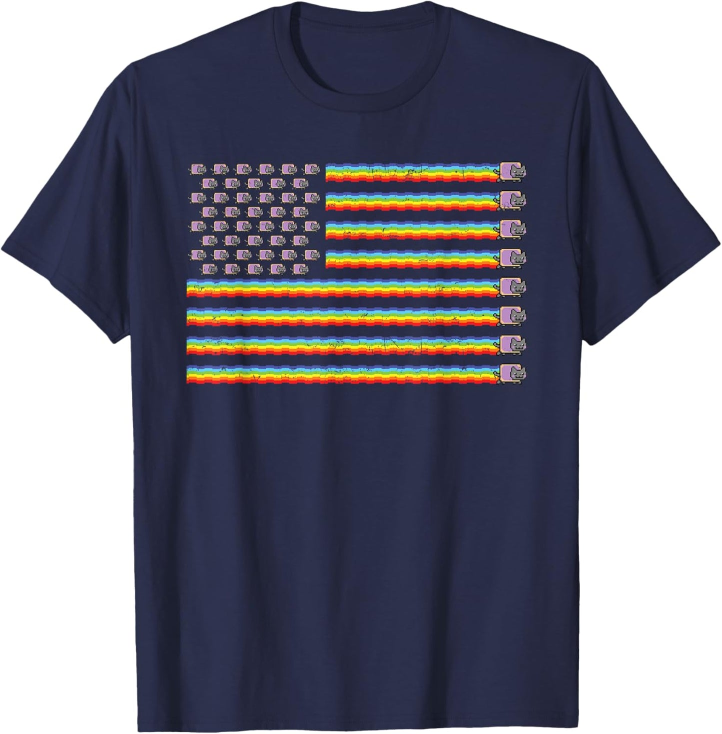 Poptart Rainbow USA American Flag Vintage T-Shirt - T-Shirt | Navy