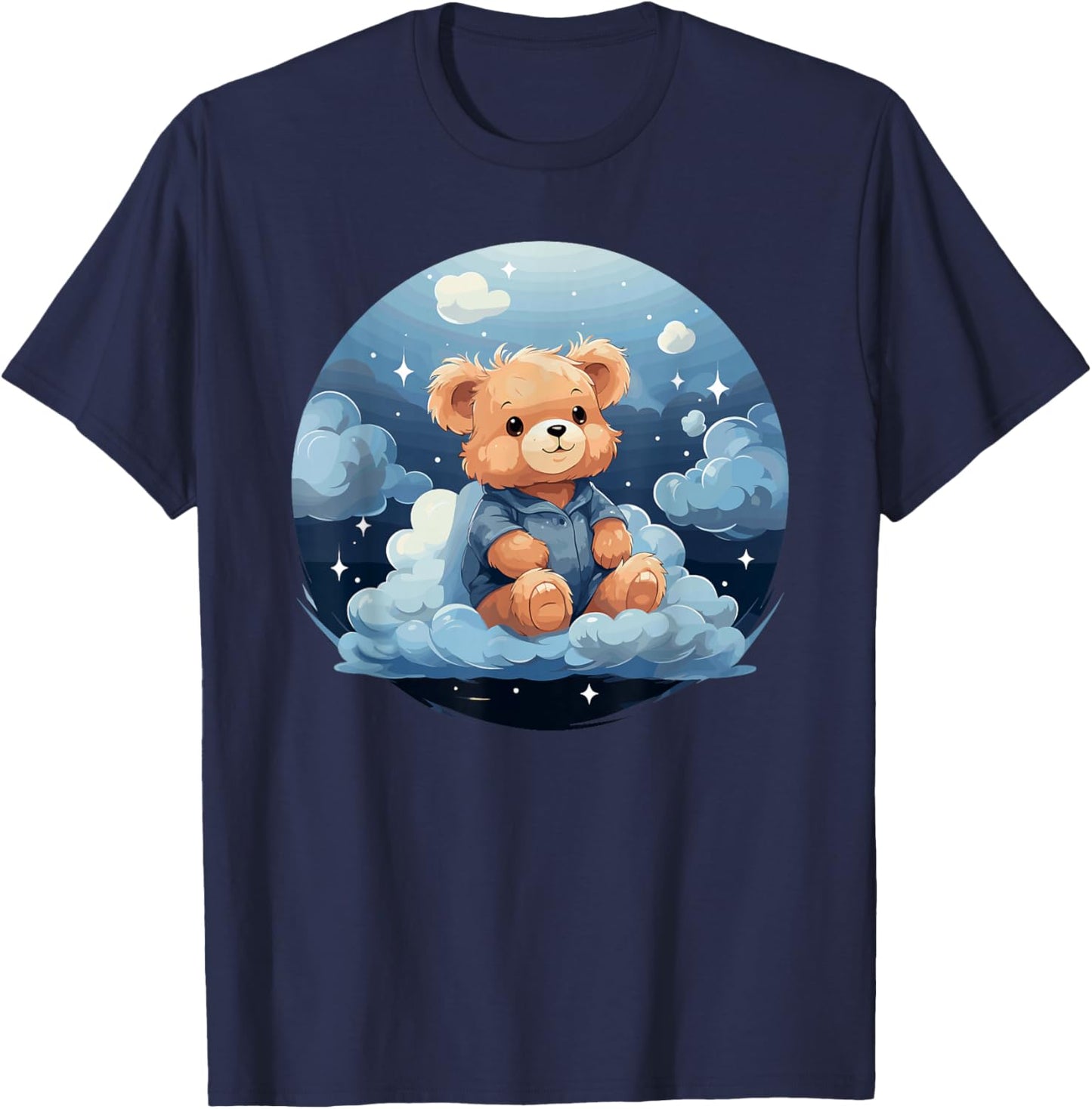 Cute Teddy Bear In Clouds With Stars T-Shirt - T-Shirt | Navy
