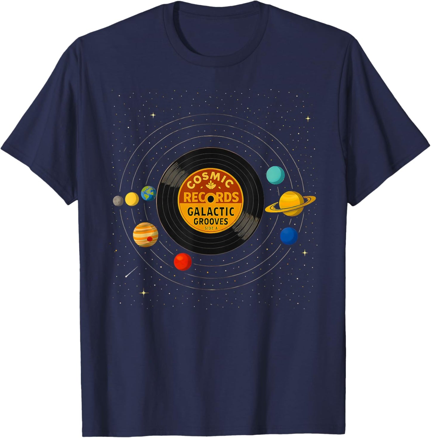 Vinyl Record Solar System Planets Astronomy Space Cosmic T-Shirt - T-Shirt | Navy