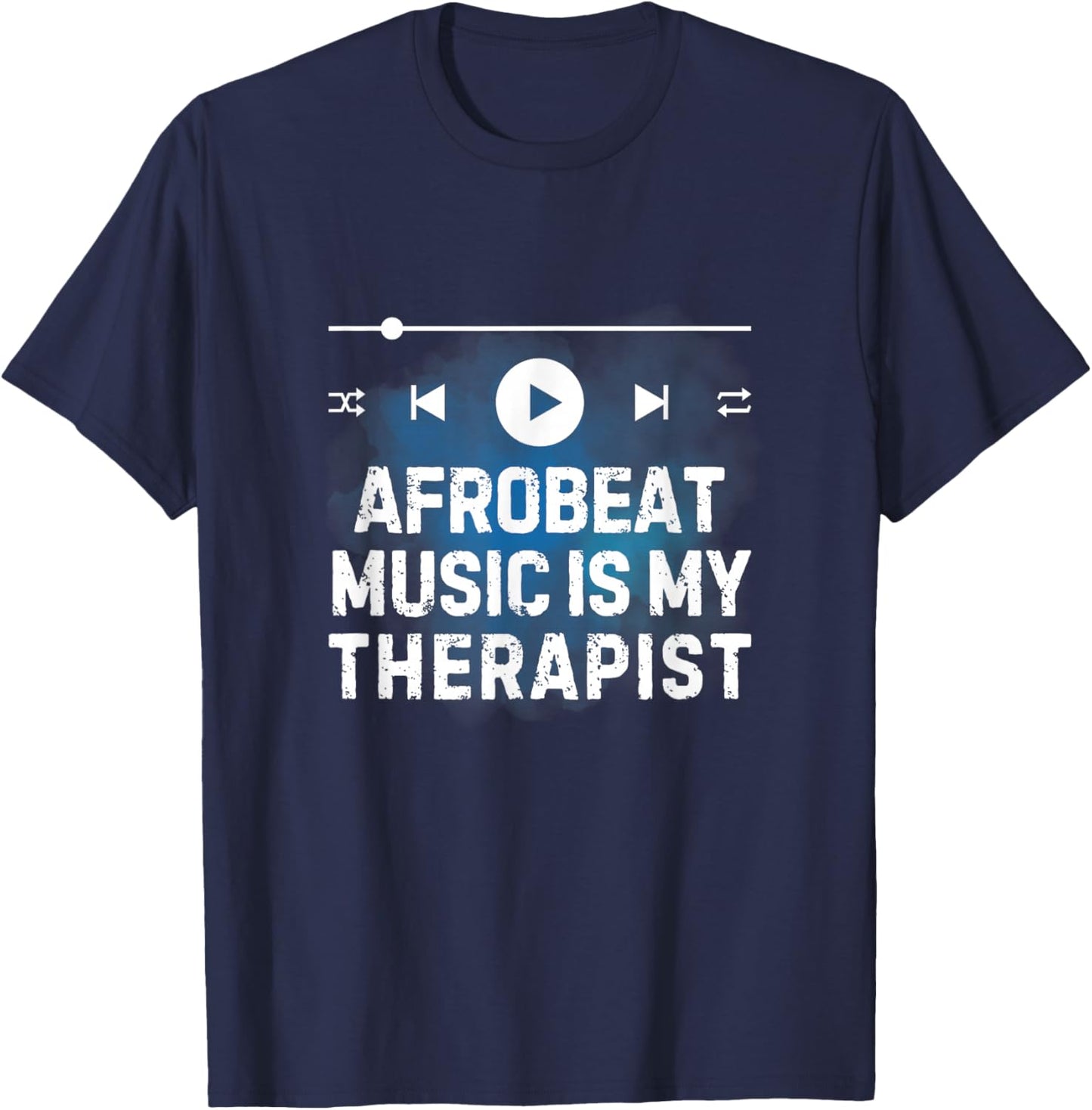 Sound Activated Vibes Afrobeat Music Is My Therapist -Adults Black Small Modern Classic Fit Short Sleeve Cotton Blend Music T-Shirt - T-Shirt | Navy