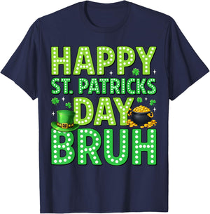 Happy St Patrick's Day Bruh Leprechaun Hat Shamrock Boy Kids T-Shirt - T-Shirt | Navy