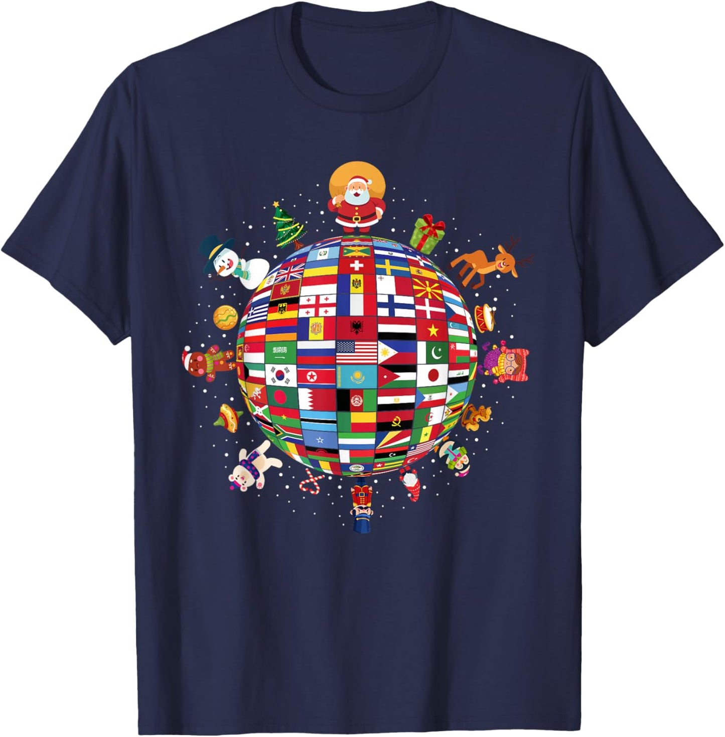 Flags Of The World Christmas Around The Globe T-Shirt - T-Shirt | Navy