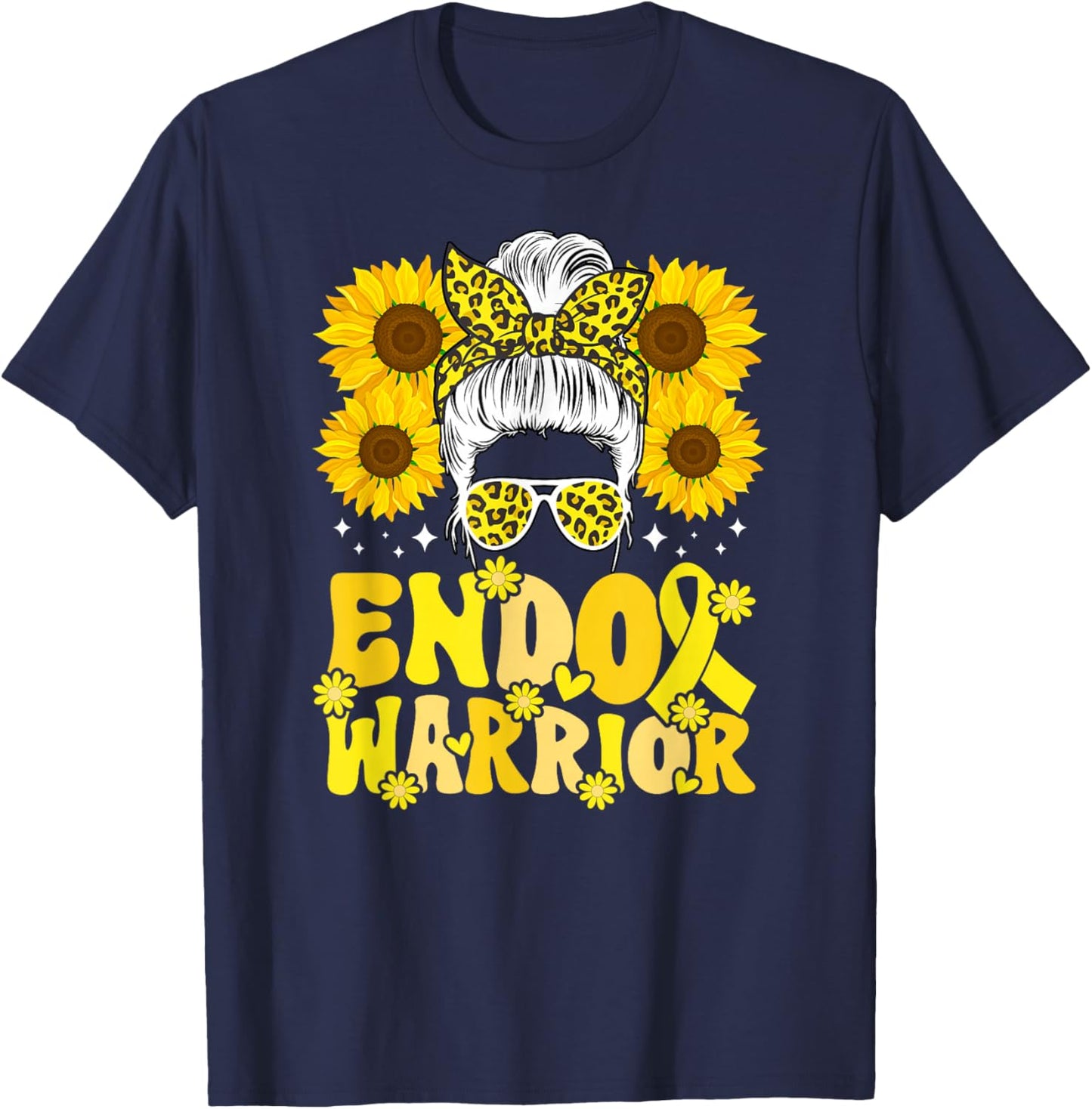 Endo Warrior Messy Bun Endometriosis Awareness Month T-Shirt - T-Shirt | Navy
