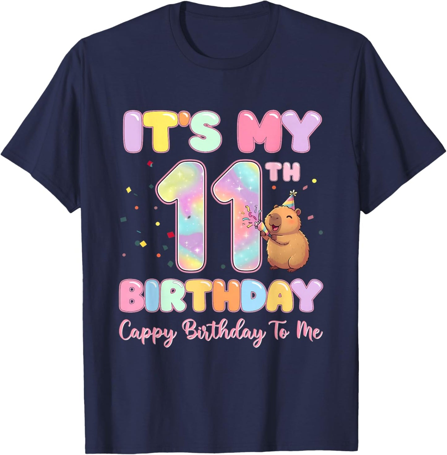 It's My 11th Birthday Cappy Birthday to Me Capybaras Groovy T-Shirt - T-Shirt | Navy