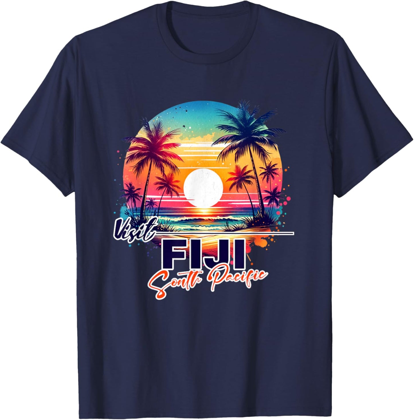 Fiji Sunset Beach Palm Tree Trip Souvenir T-Shirt - T-Shirt | Navy