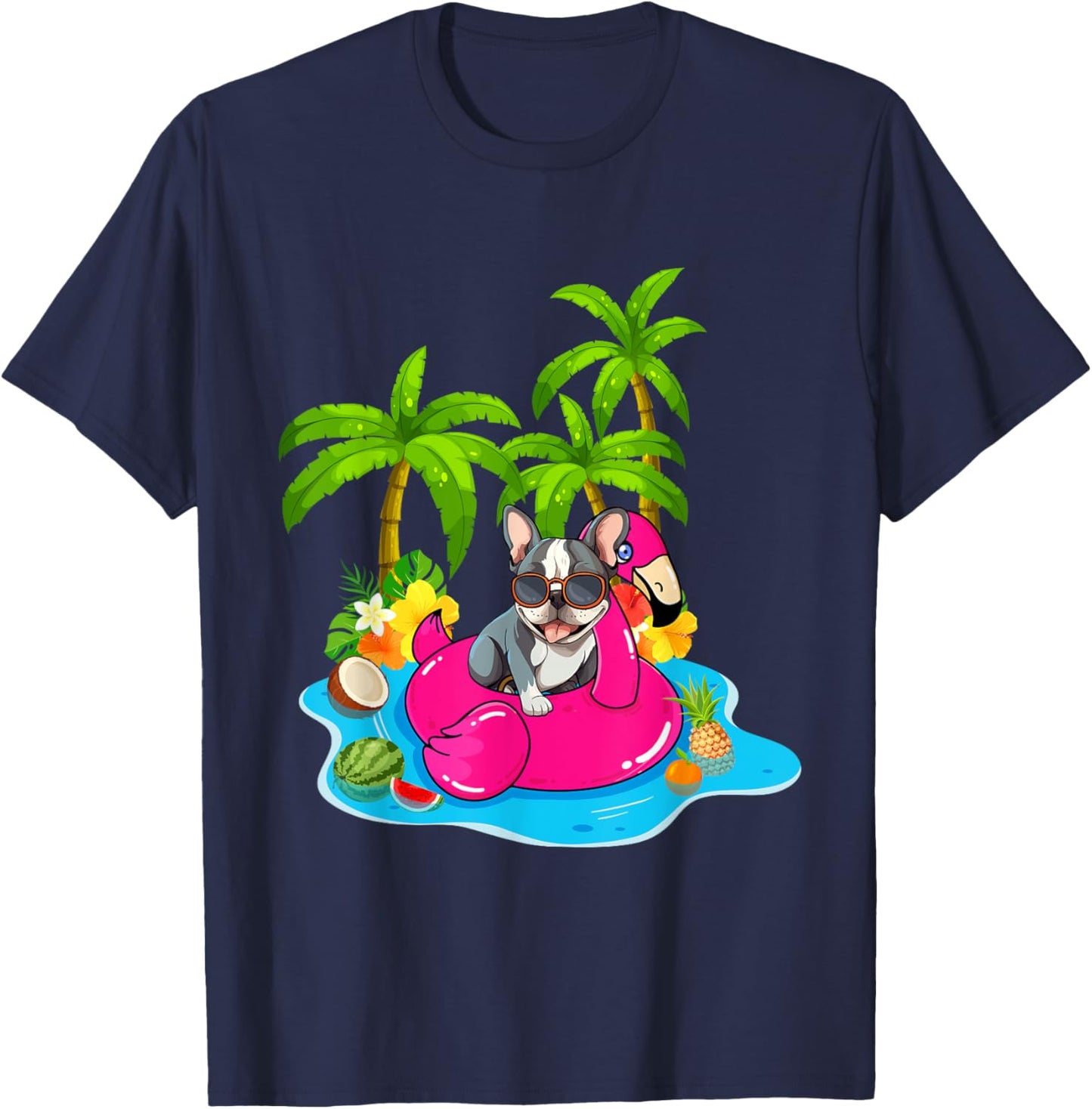 French Bulldog chillin tropical drink summer beach vacation Women Kids T-Shirt - T-Shirt | Navy