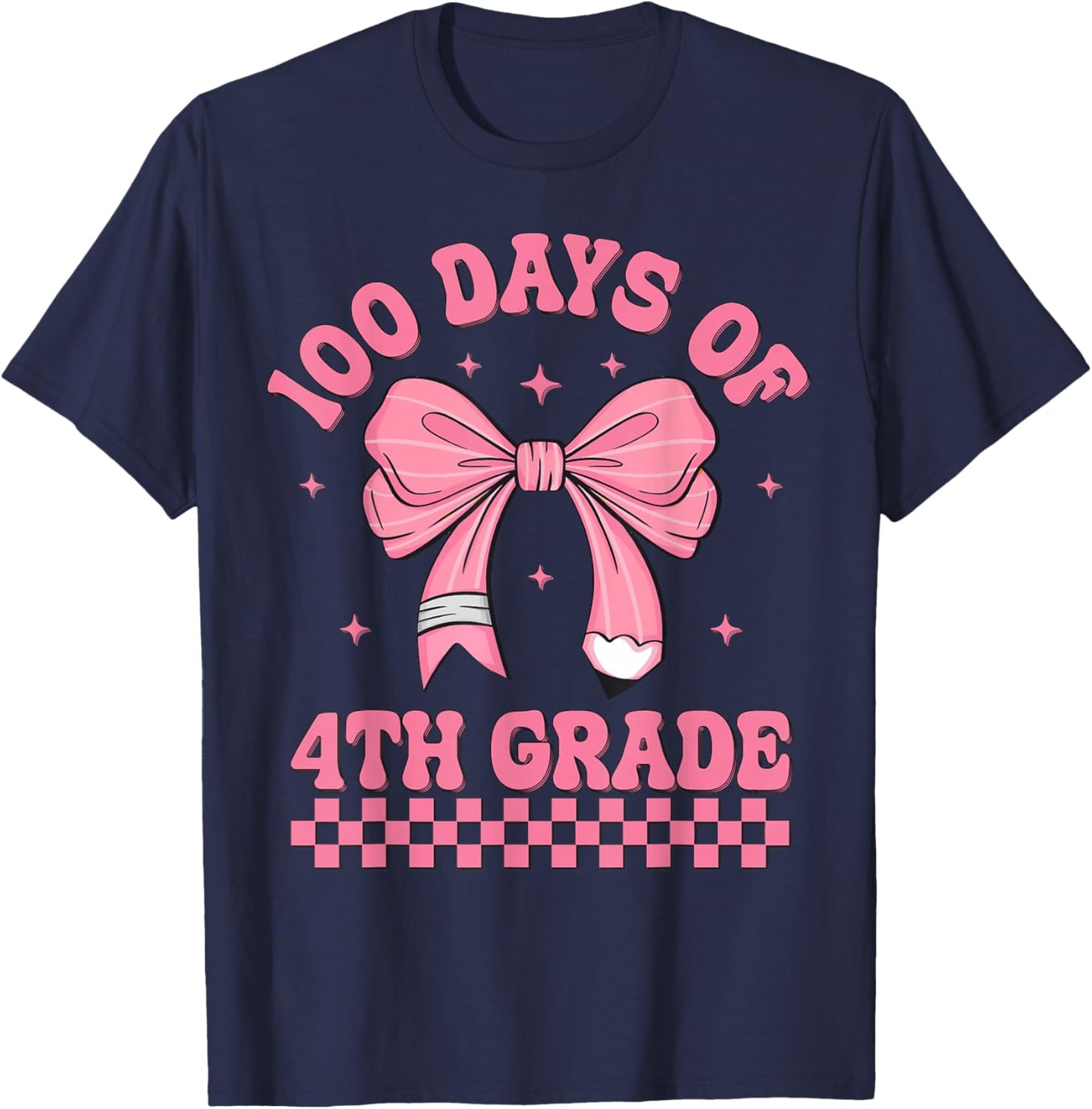 100th Day Of School Coquette Bow 100 Days Of 4th Grade T-Shirt - T-Shirt | Navy