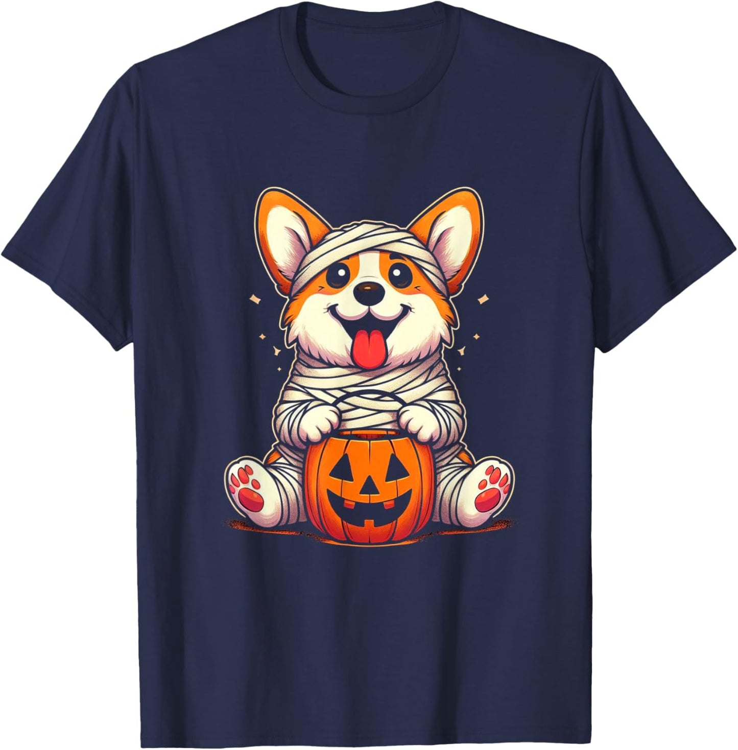 Cute Halloween Costume Welsh Corgi Mummy Dog Lover Men Women Kids T-Shirt - T-Shirt | Navy