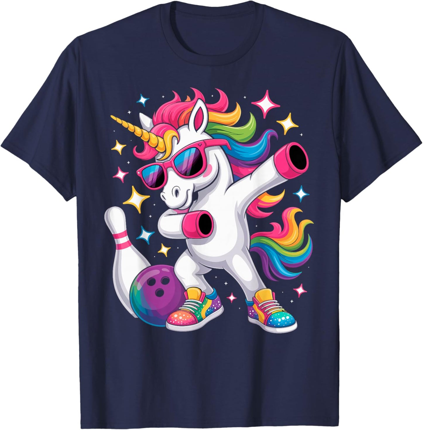 Kids Funny Bowling Bowling Unicorn Dabbing Dab Bowler T-Shirt - T-Shirt | Navy