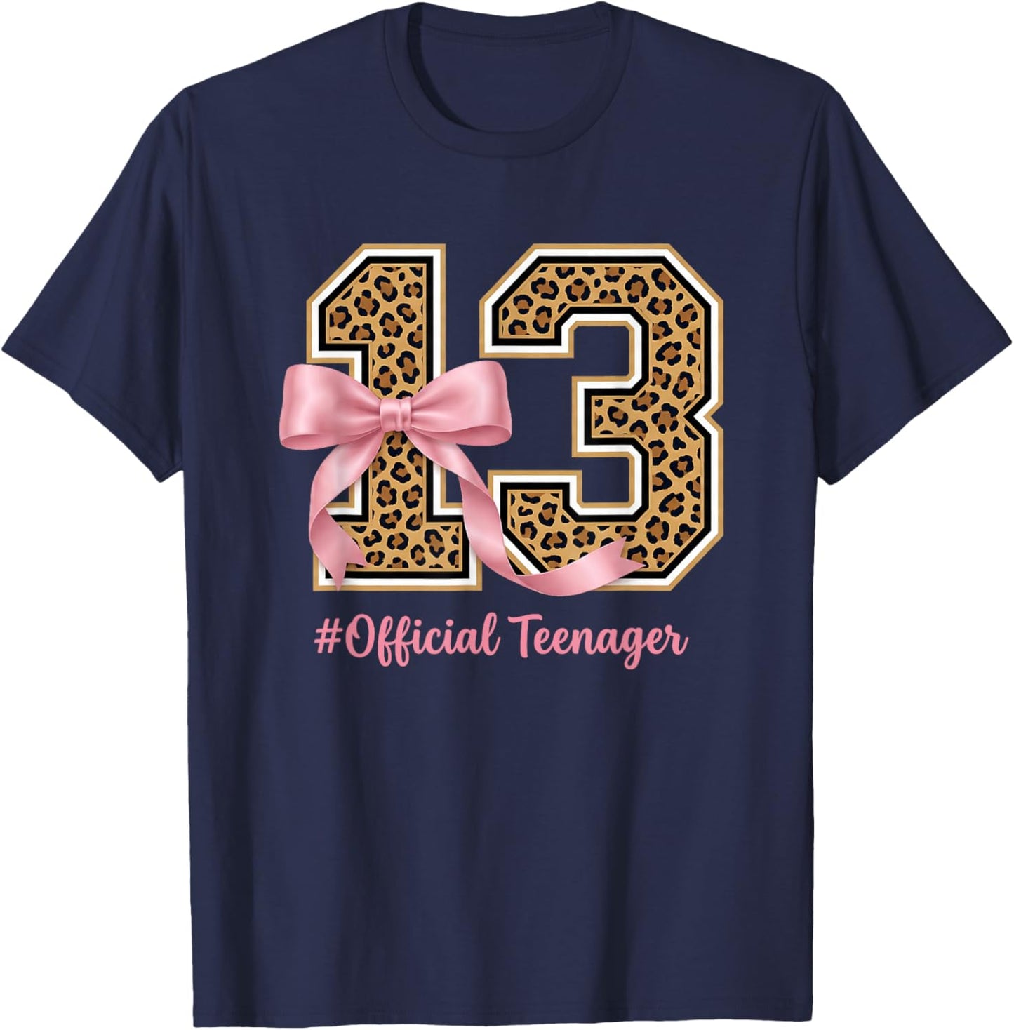 Coquette Leopard Pink Birthday Girl 13 Years Old T-Shirt - T-Shirt | Navy