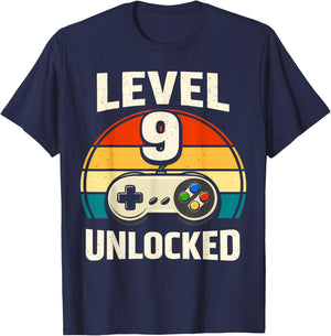 9th Birthday Level 9 Unlocked Gamer Gaming Boy Nine Birthday T-Shirt - T-Shirt | Navy