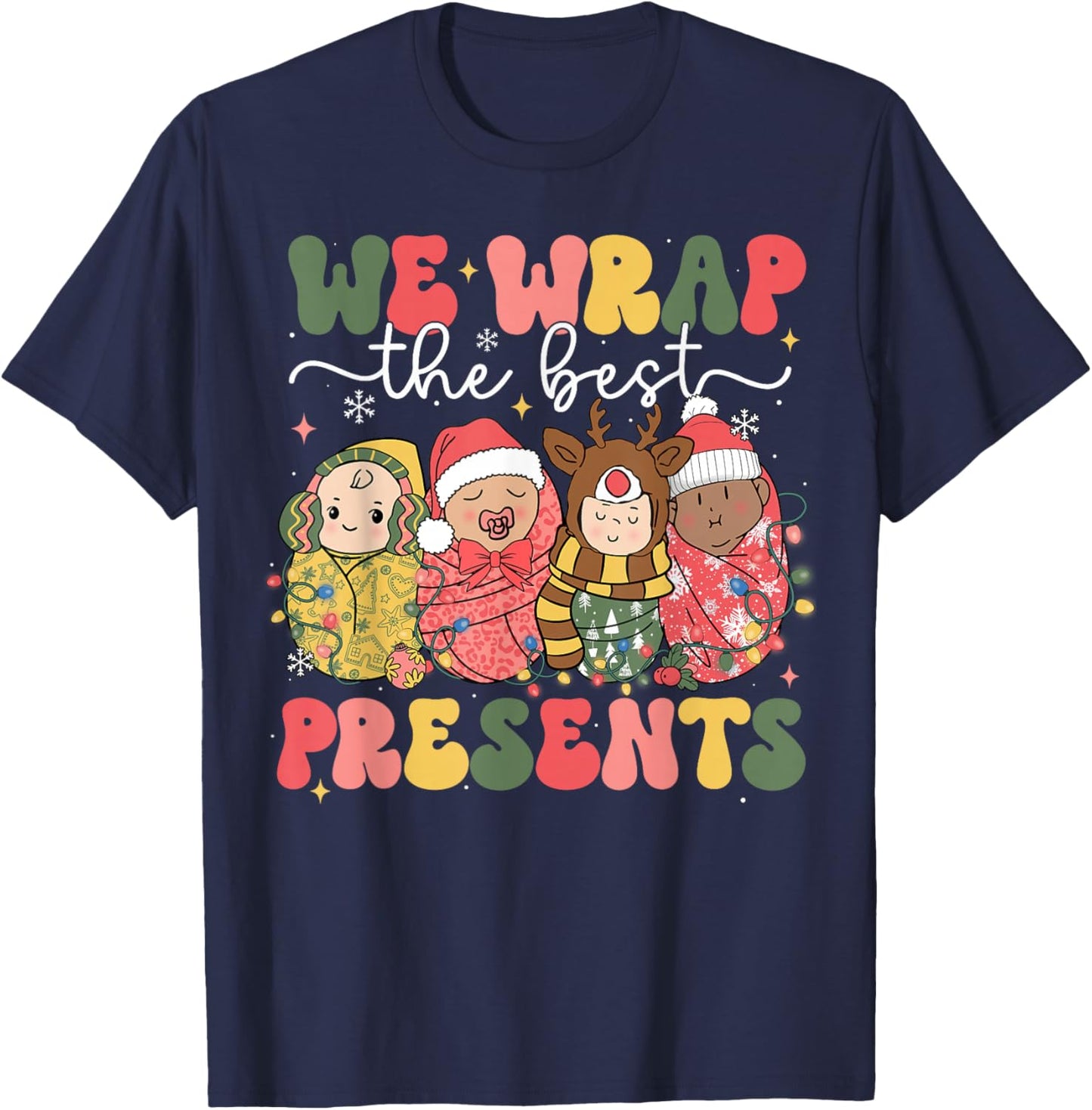 Christmas Labor & Delivery Nurse Lat - Adults, Black, Small, Short Sleeve, Cotton Blend, , Themed Novelty, Holiday, L&D Nurse, Christmas Lovers, Labor & Delivery Staff T-Shirt - T-Shirt | Navy