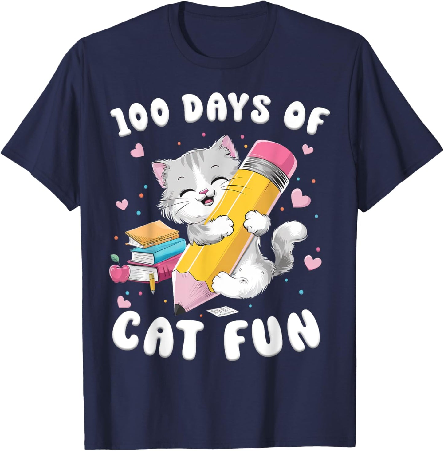 Cats 100th Day of School Teacher 100 days Cat Kitty T-Shirt - T-Shirt | Navy