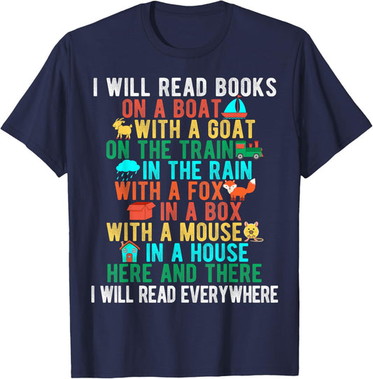 I Will Read Book on Boat Funny Words for Kids T-Shirt - T-Shirt | Navy