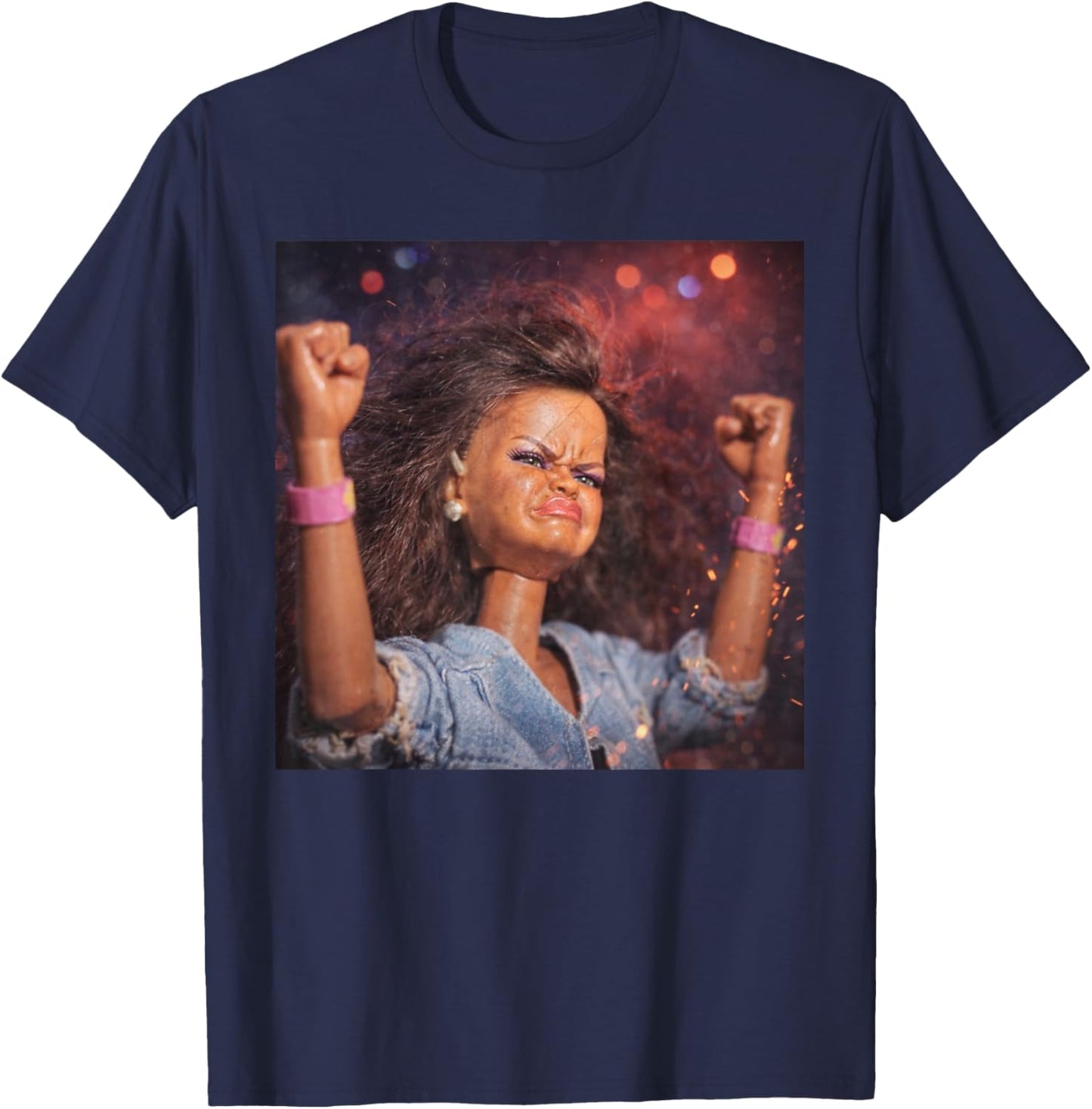 Funny Party Doll Meme Doll Face Meme Reaction Gen Z Brainrot T-Shirt - T-Shirt | Navy