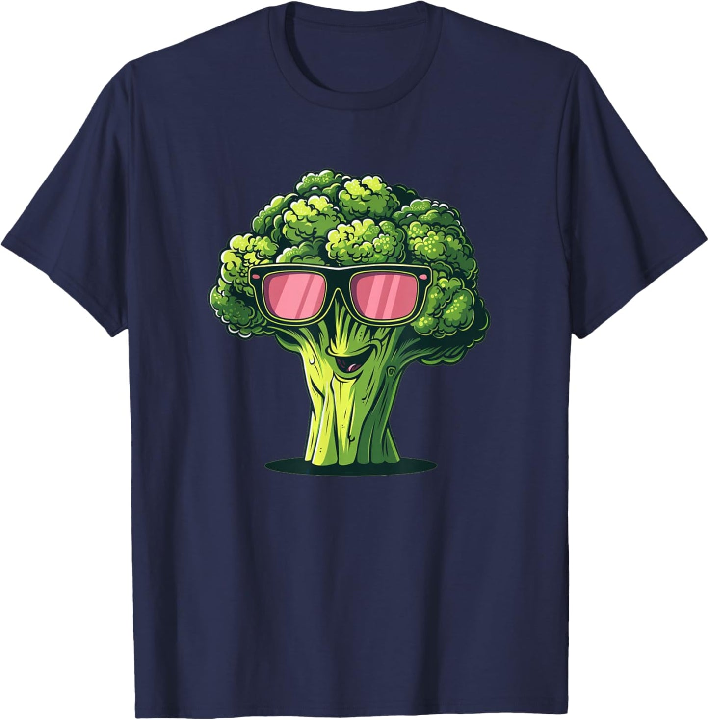 Funny Broccoli Face with Sunglasses Costume T-Shirt - T-Shirt | Navy