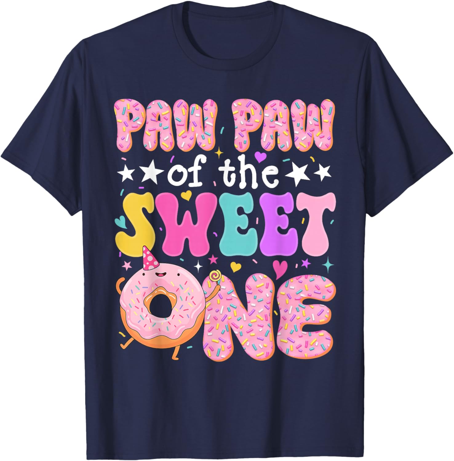 Paw Paw of The Sweet One 1st Birthday Donut Bday Party T-Shirt - T-Shirt | Navy