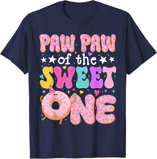 Paw Paw of The Sweet One 1st Birthday Donut Bday Party T-Shirt - T-Shirt | Navy