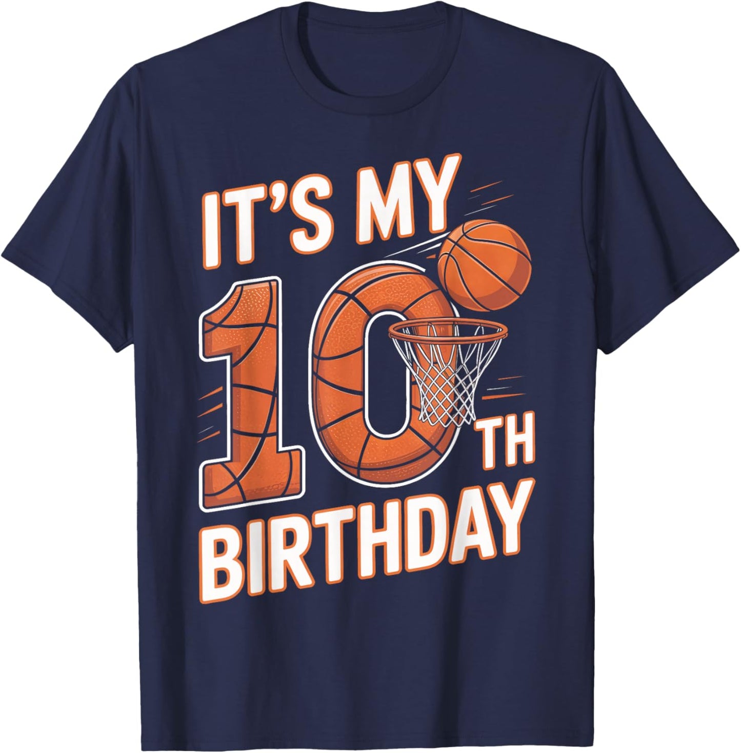 Basketball Birthday 10 Year Old Boys Youth Sports T-Shirt - T-Shirt | Navy
