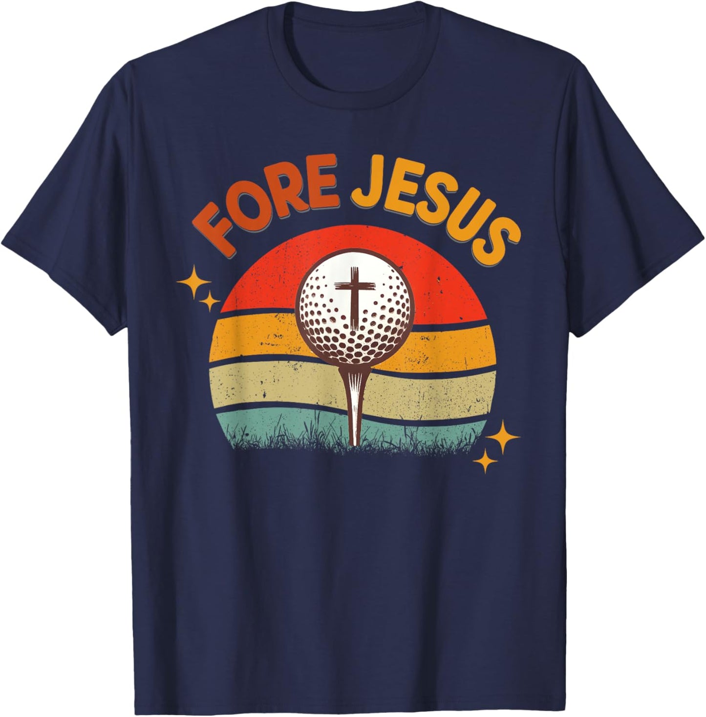 FORE Jesus Christian Golf Ball Retro Golfer 70s Golfing T-Shirt - T-Shirt | Navy