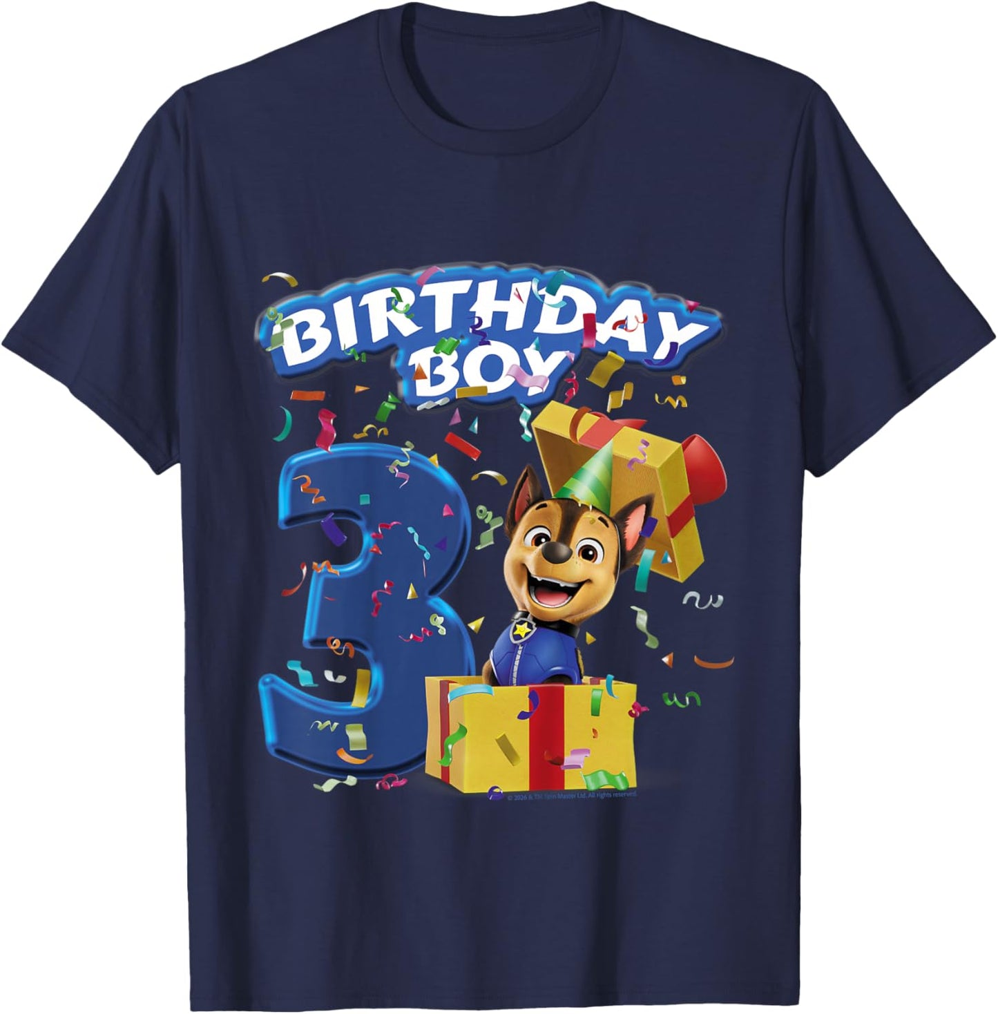 Official Paw Patrol Chase Birthday Boy Age 3 T-Shirt - T-Shirt | Navy